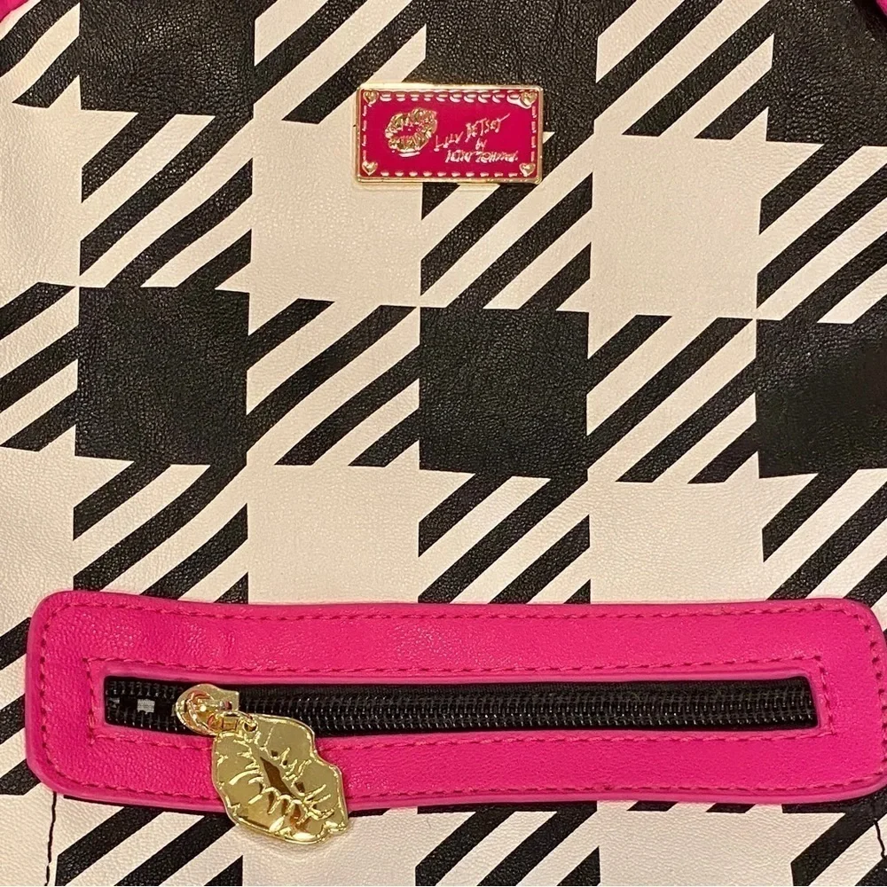Betsey Johnson Plaid Houndstooth Backpack Handbag White Black Pink Barbie